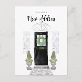 Postal Nueva dirección que hemos movido acuarela puerta n