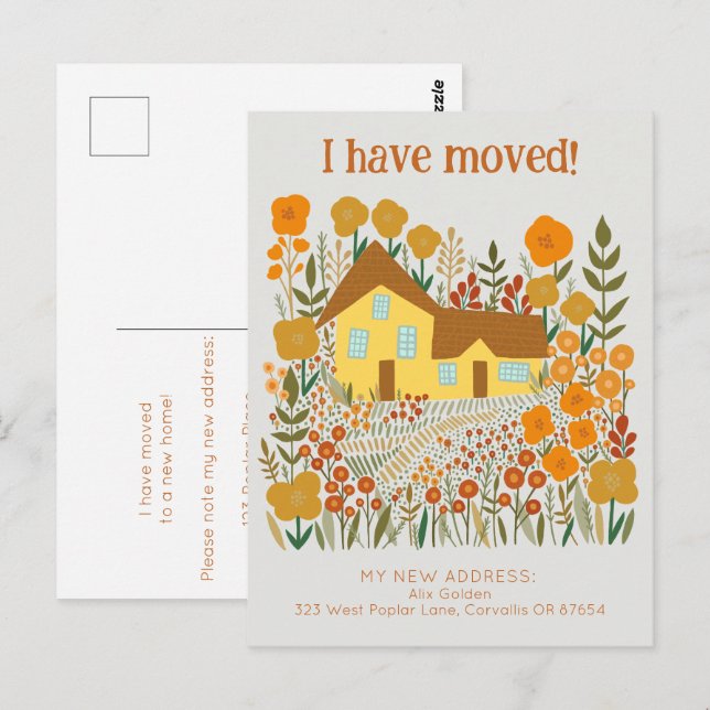 Postal Nueva dirección residencial que he movido flores d (Anverso / Reverso)