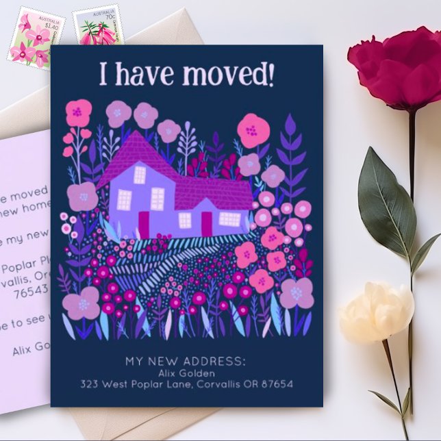 Postal Nueva dirección residencial que he movido flores d (Custom postcard moving announcement address change. Add your own text to share your new house detail)