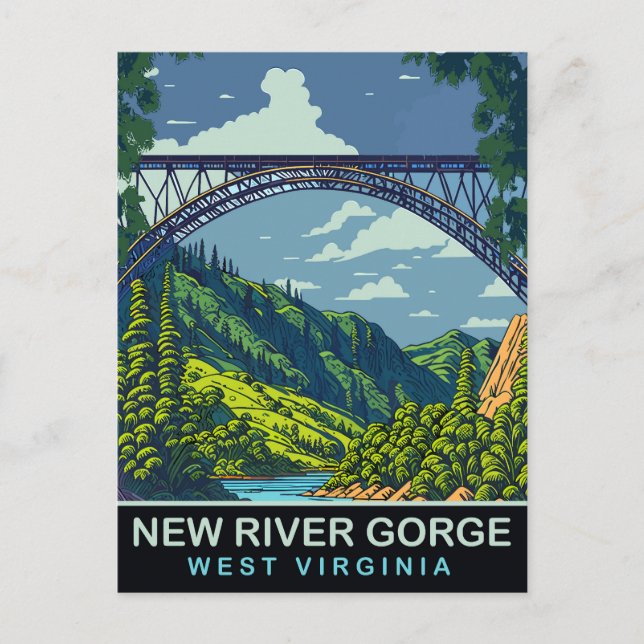 Postal Nueva garganta del río, puente, WV, viajes (Anverso)