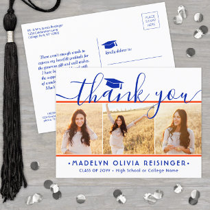 Postal Nueva graduación de dirección Gracias Naranja y az