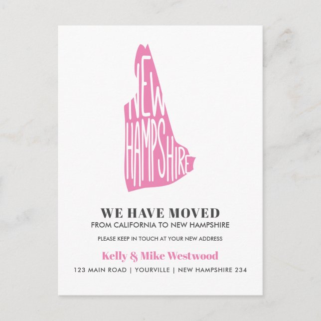 Postal NUEVA HAMPSHIRE Hemos movido nueva dirección Nueva (Anverso)