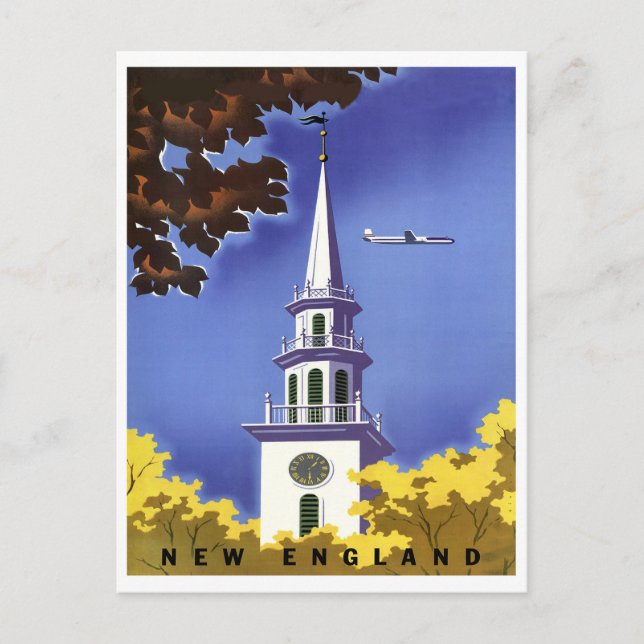 Postal Nueva Inglaterra, torre de vigilancia, viajes aére (Anverso)