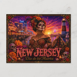 Postal Nueva Jersey Día de los Muertos Retro