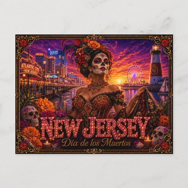 Postal Nueva Jersey Día de los Muertos Retro (Anverso)