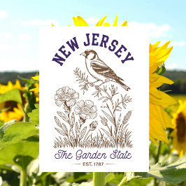 Postal Nueva Jersey El Estado Jardín Est. 1787 Pájaro
