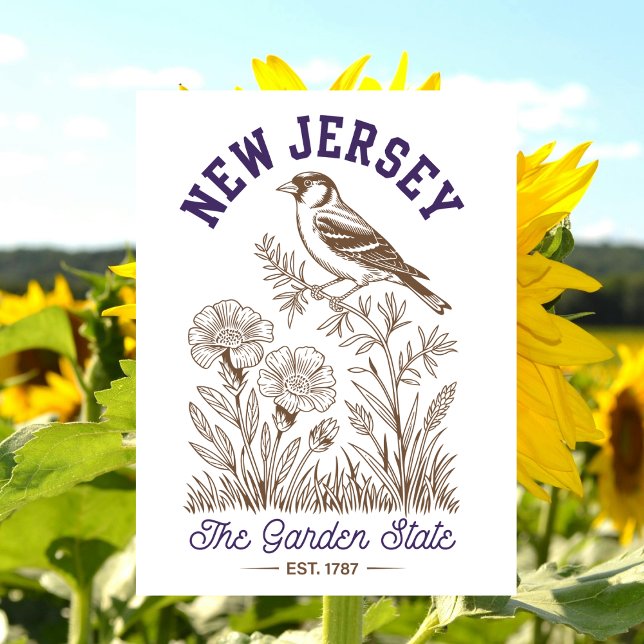 Postal Nueva Jersey El Estado Jardín Est. 1787 Pájaro (New Jersey)