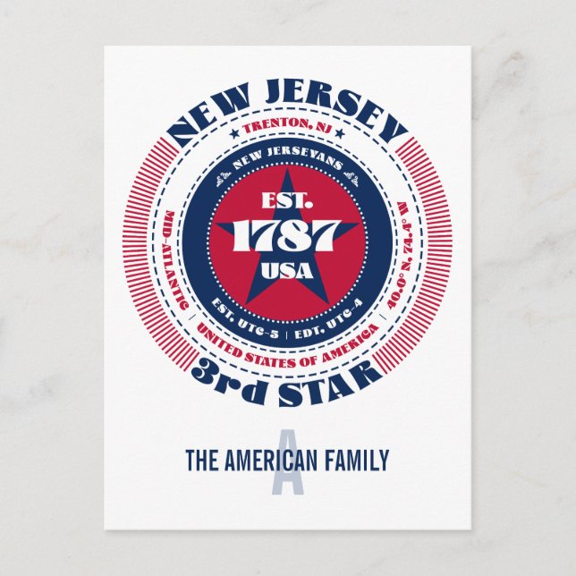 Postal Nueva Jersey, Trenton NJ, Monograma Patriótico (Anverso)