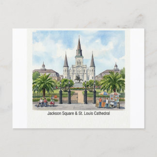 Postal Nueva Orleans Acuarela - Plaza Jackson Catedral de