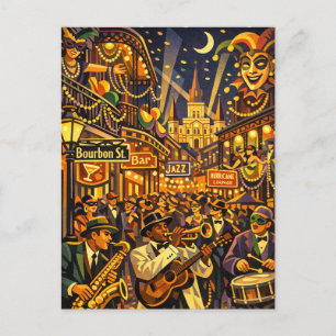Postal Nueva Orleans en Mardi Gras estilo retro Art Deco