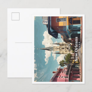 Postal Nueva Orleans Louisiana Pop Art Travel Ilustracion