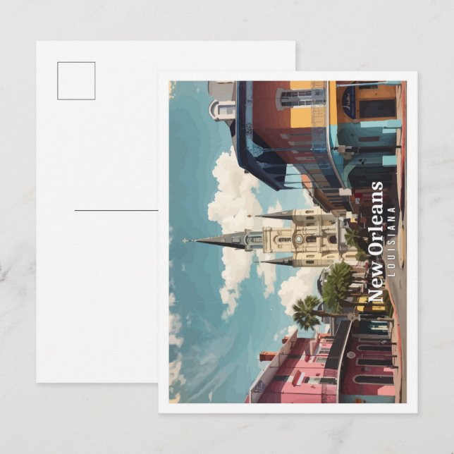 Postal Nueva Orleans Louisiana Pop Art Travel Ilustracion (Anverso / Reverso)