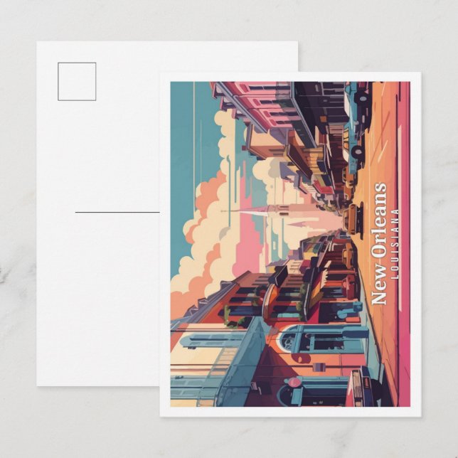 Postal Nueva Orleans Louisiana Pop Art Travel Ilustracion (Anverso / Reverso)