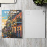 Postal Nueva Orleans Louisiana Viaje Arte Vintage<br><div class="desc">Diseño de viaje vectorial retro de Nueva Orleans. Llamado "La gran fácil",  es conocido por su vida nocturna de 24 horas,  su vibrante escena musical en vivo y su cocina especiada y singular que refleja su historia como crisol de culturas francesas,  africanas y estadounidenses.</div>