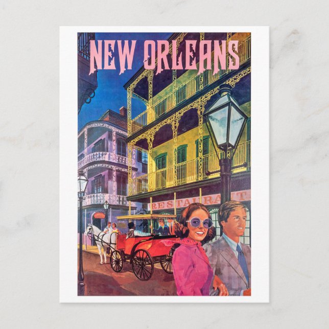 Postal Nueva Orleans, pareja caminando (Anverso)