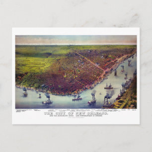 Postal Nueva Orleans Vista aérea vintage Restaurada 1885