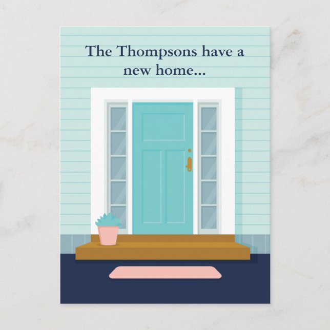 Postal Nueva y pequeña puerta de casa Verde azulada que h (Anverso)