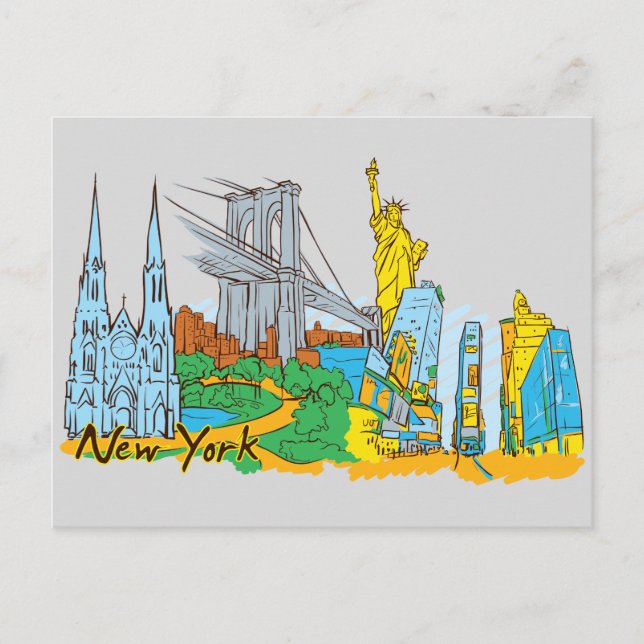 Postal Nueva York, América Ciudad famosa (Anverso)
