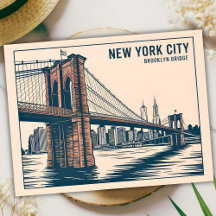 Nueva York Brooklyn Bridge Skyline Bold Retro Trav