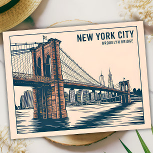 Postal Nueva York Brooklyn Bridge Skyline Bold Retro Trav