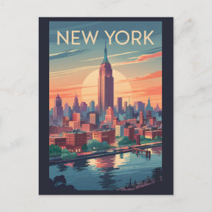 Postal Nueva York City Skyline Travel Art Vintage