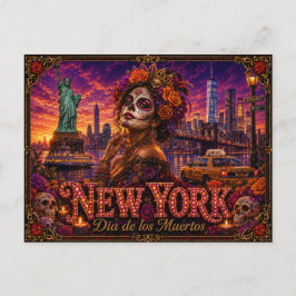 Postal Nueva York Día de los Muertos Retro