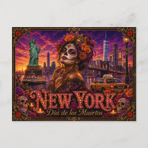 Postal Nueva York Día de los Muertos Retro