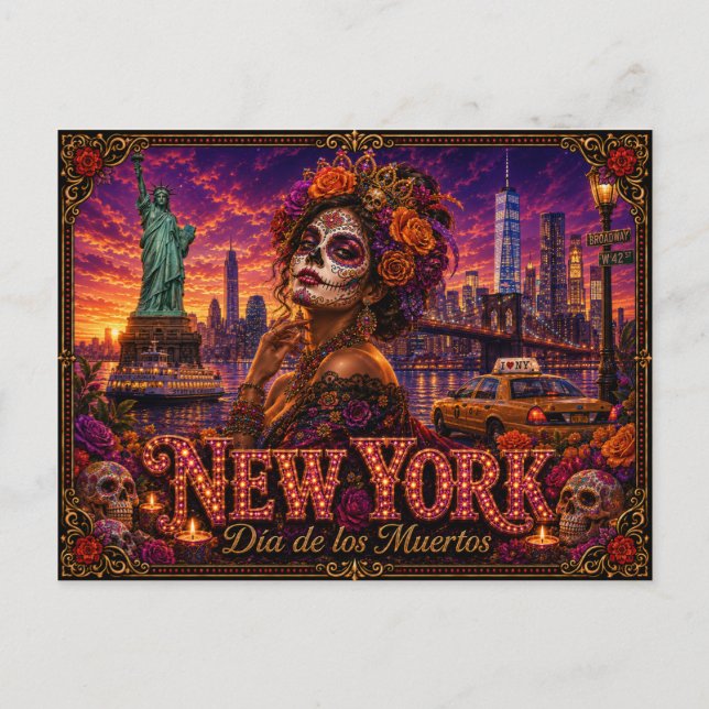 Postal Nueva York Día de los Muertos Retro (Anverso)