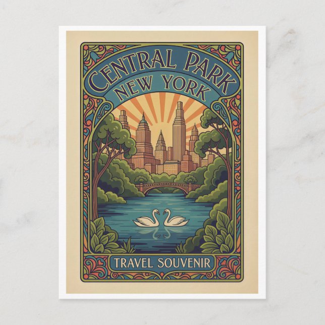 Postal Nueva York, EE. UU. – Central Park Estilo Retro Añ (Anverso)