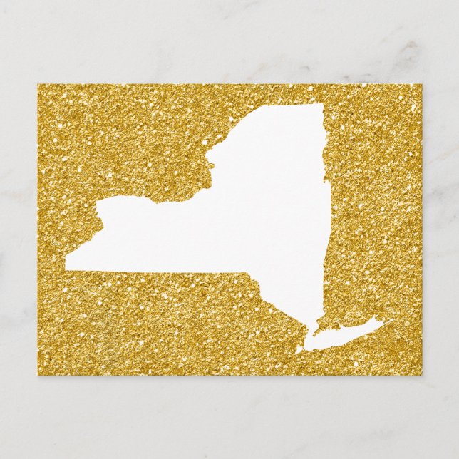 Postal Nueva York en brillo blanco y dorado (Anverso)