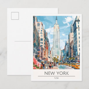 Postal Nueva York Estados Unidos Arte Ilustración Viaje