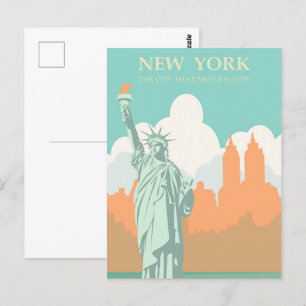 Postal Nueva York eterna: Estatua de la Libertad en la ci