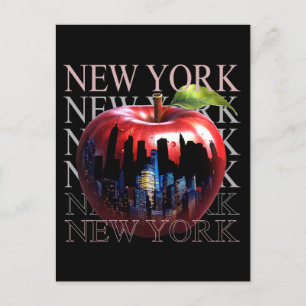 Postal Nueva York La Gran Manzana Fruta Silueta Ciudad