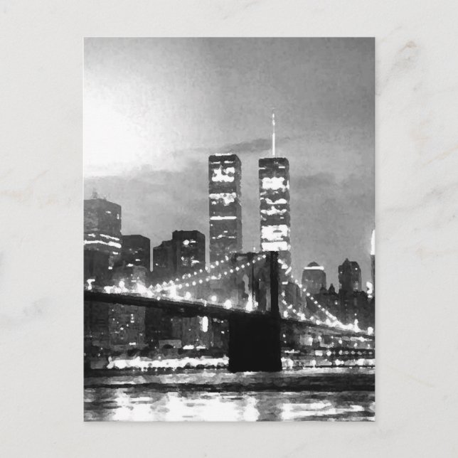Postal Nueva York negra y blanca de noche (Anverso)