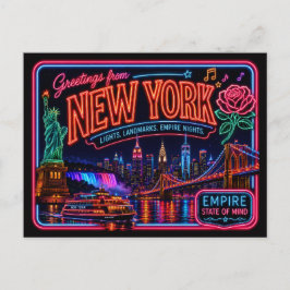 Postal Nueva York Neón Estado Retro Vintage