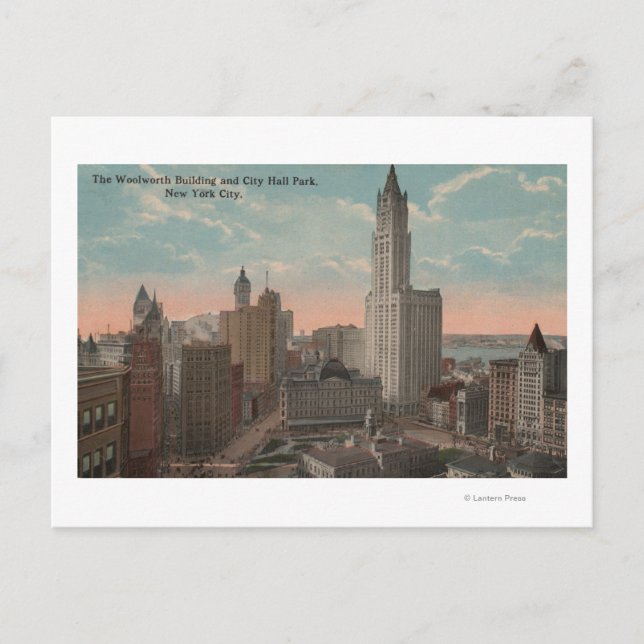 Postal Nueva York, NY - Edificio Woolworth y Ayuntamiento (Anverso)