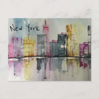 Postal Nueva York NYC Skyline Cityscape arte original