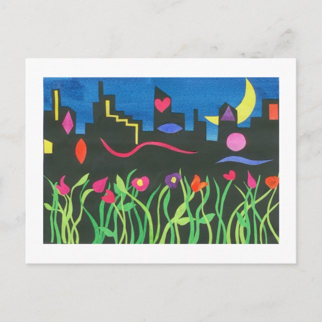 Postal Nueva York verde de noche (Anverso)