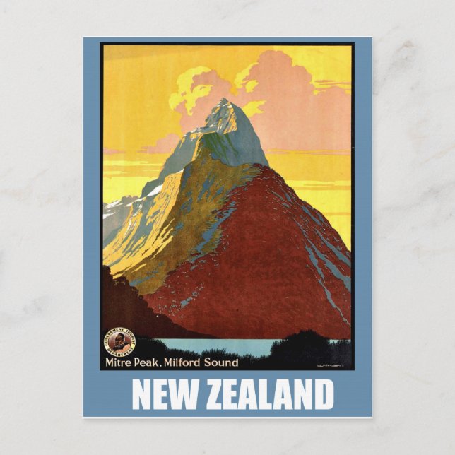 Postal Nueva Zelanda, Mitre Peak, montaña (Anverso)