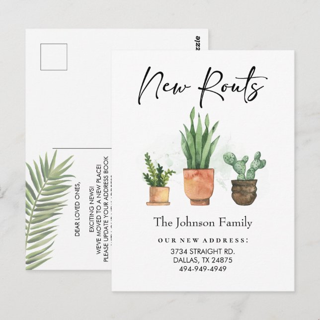 Postal Nuevas raíces nueva dirección nos hemos mudado de  (Anverso / Reverso)