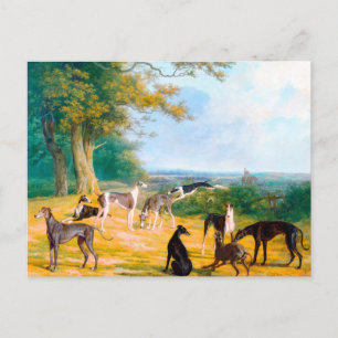 Postal Nueve Greyhounds en un paisaje de Jacques-Laurent