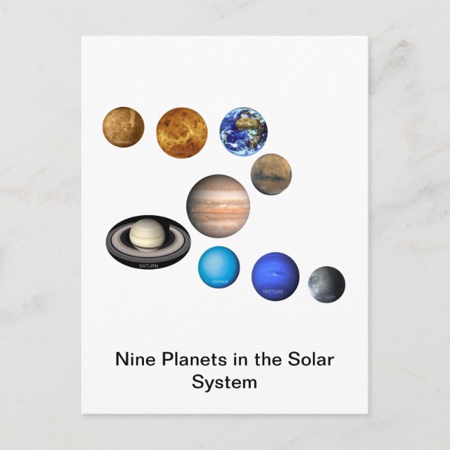 Postal Nueve planetas en el sistema solar (Anverso)