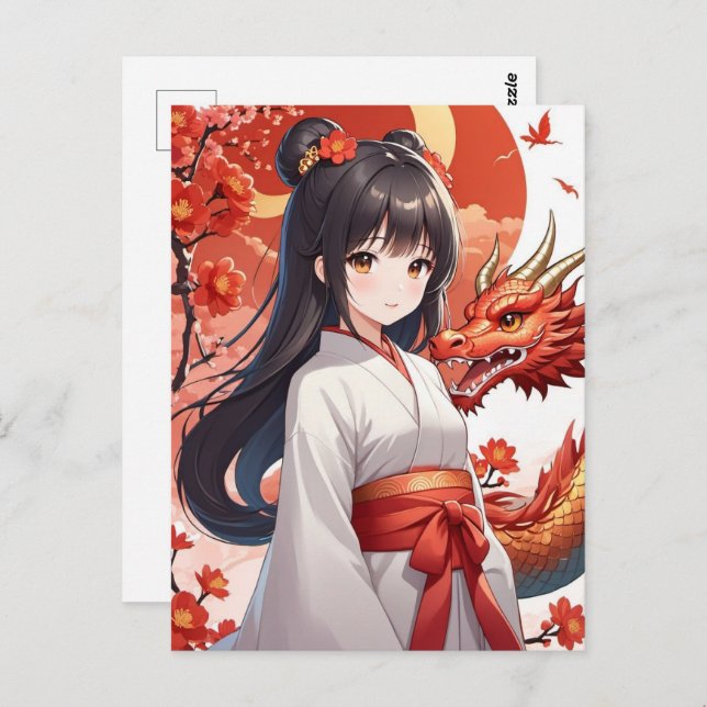 Postal Nuevo Año Lunar Chino de Dragón, Posttravesía (Anverso / Reverso)