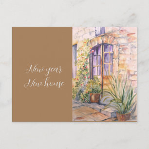 Postal Nuevo año nueva casa casa vintage acuarela