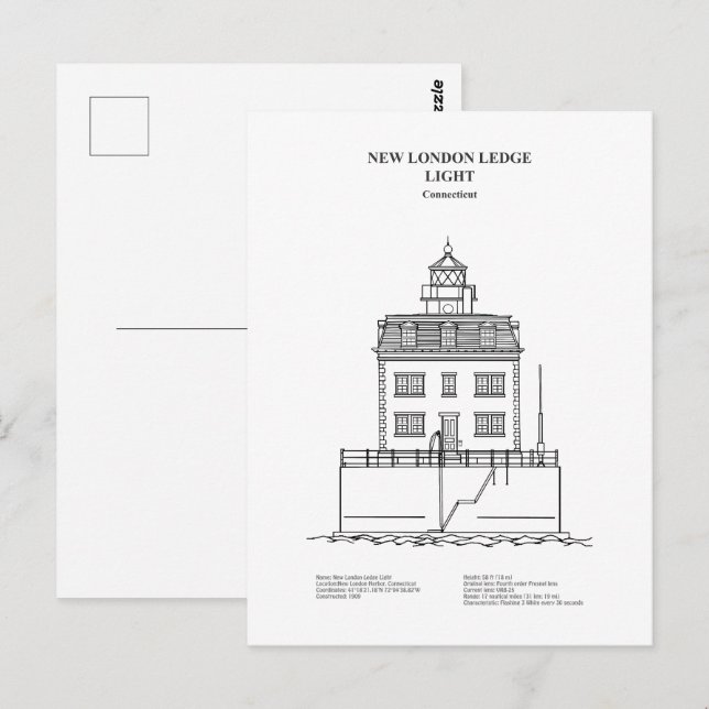 Postal Nuevo faro de London Ledge - Connecticut - BD (Anverso / Reverso)