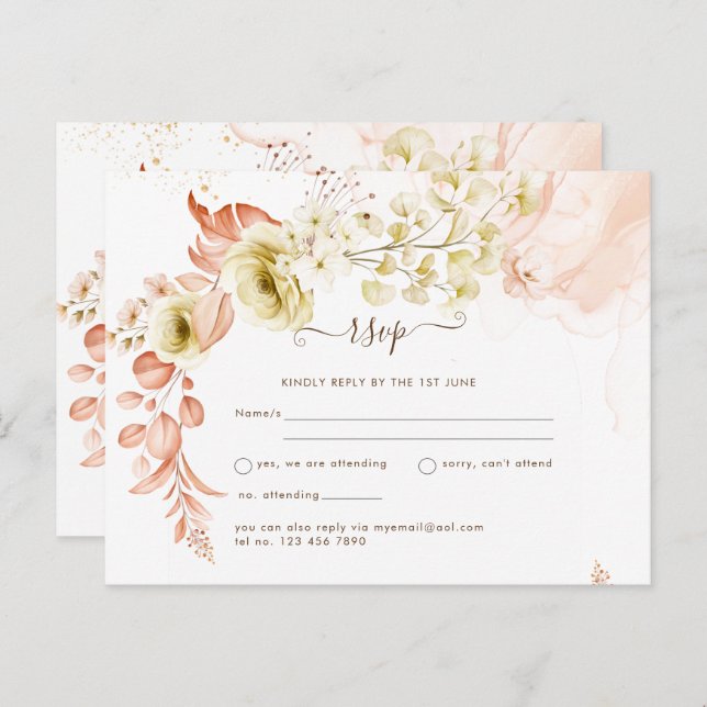 Postal ¡NUEVO! Fechas de reserva de boda floral boho (Anverso / Reverso)