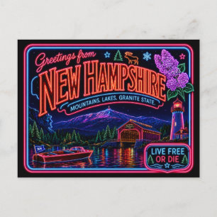 Postal Nuevo Hampshire Neon State Retro Vintage