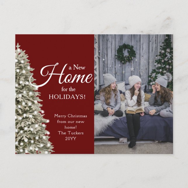 Postal Nuevo hogar de árbol de Navidad para movimiento de (Anverso)
