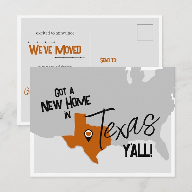 Postal Nuevo hogar de Naranja quemado en Texas se mueven (Anverso / Reverso)