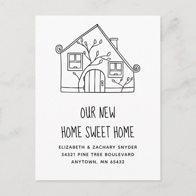 Postal Nuevo hogar dulce hogar Casa Blanca negra en movim (Anverso)